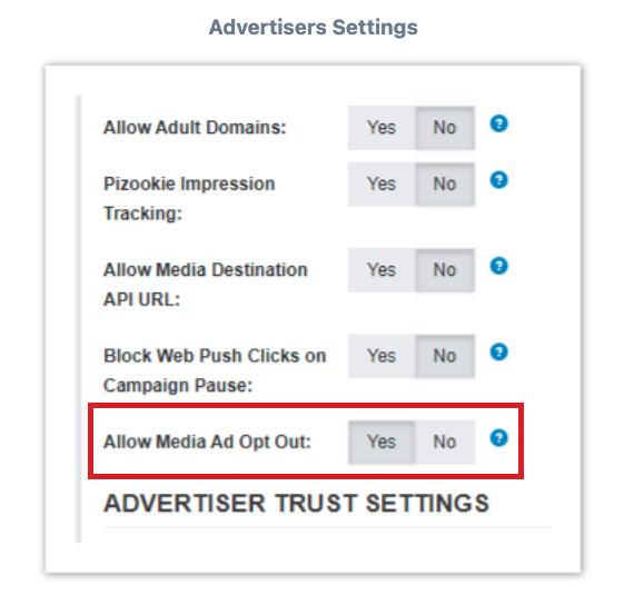 Advertisers Settings