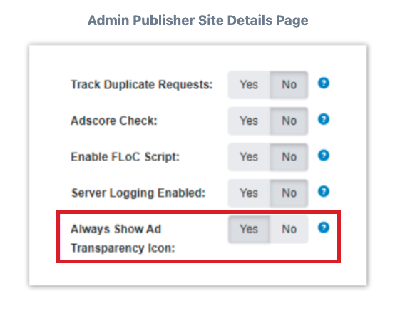 Admin Publisher Site Details Page